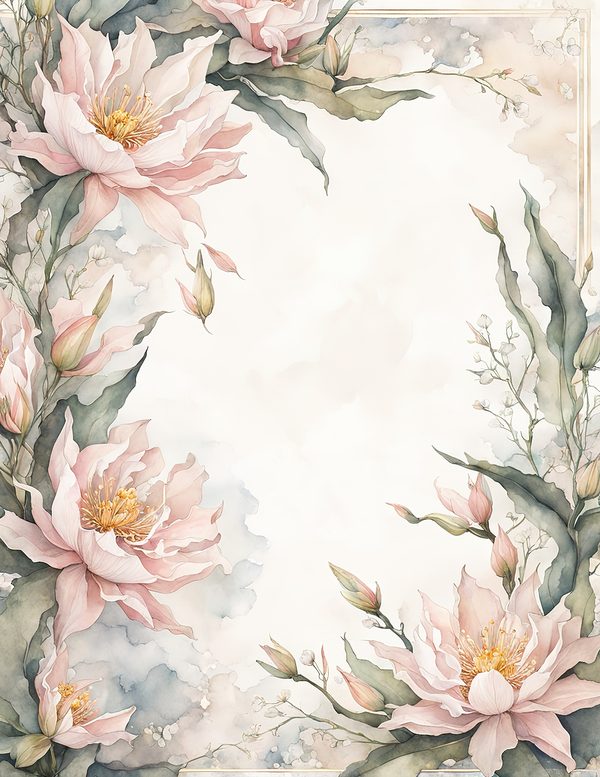 Watercolor Night-Blooming Cereus Floral Frames: Pink Flower Borders (Digital Paper) — image 5