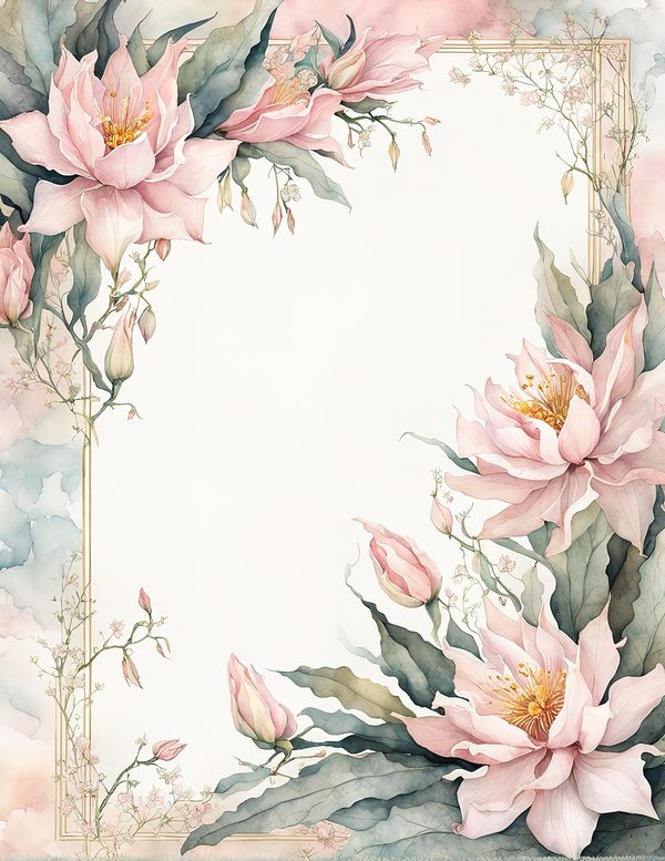 Watercolor Night-Blooming Cereus Floral Frames: Pink Flower Borders (Digital Paper) — image 7
