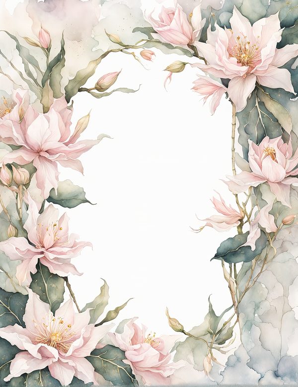 Watercolor Night-Blooming Cereus Floral Frames: Pink Flower Borders (Digital Paper) — image 10
