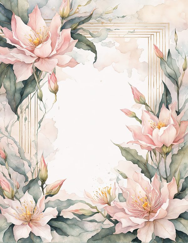 Watercolor Night-Blooming Cereus Floral Frames: Pink Flower Borders (Digital Paper) — image 12