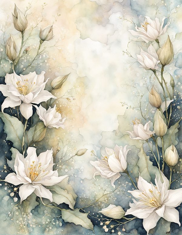 Watercolor Queen of the Night Floral Frame: Romantic Digital Paper (JPG) — image 1