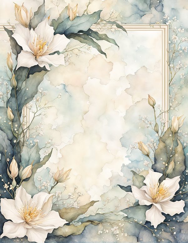 Watercolor Queen of the Night Floral Frame: Romantic Digital Paper (JPG) — image 2