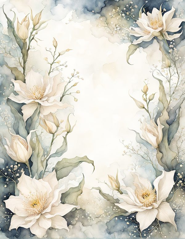 Watercolor Queen of the Night Floral Frame: Romantic Digital Paper (JPG) — image 3