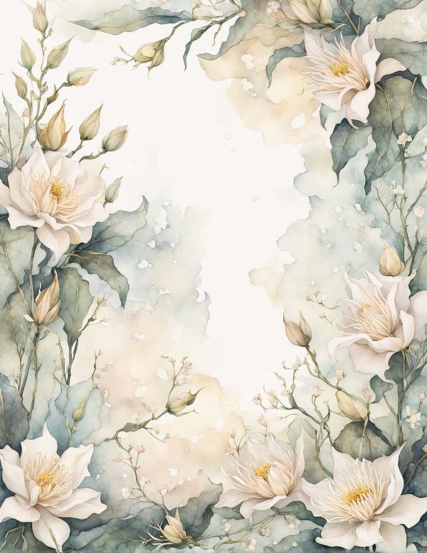 Watercolor Queen of the Night Floral Frame: Romantic Digital Paper (JPG) — image 4