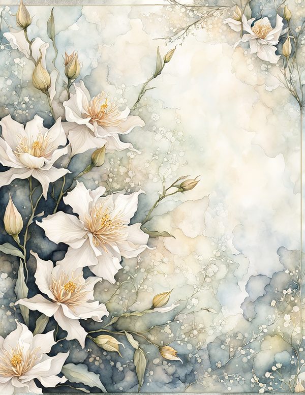 Watercolor Queen of the Night Floral Frame: Romantic Digital Paper (JPG) — image 5