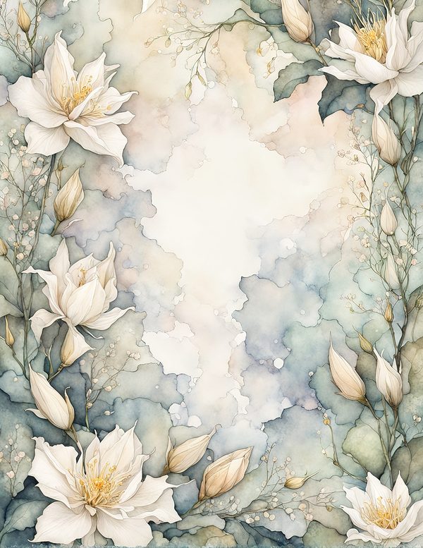 Watercolor Queen of the Night Floral Frame: Romantic Digital Paper (JPG) — image 6