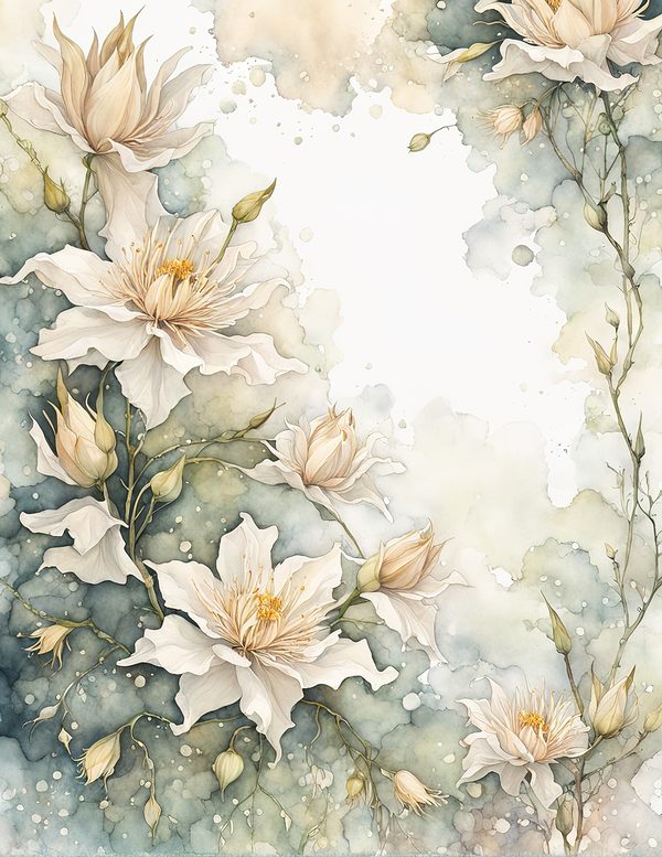 Watercolor Queen of the Night Floral Frame: Romantic Digital Paper (JPG) — image 7