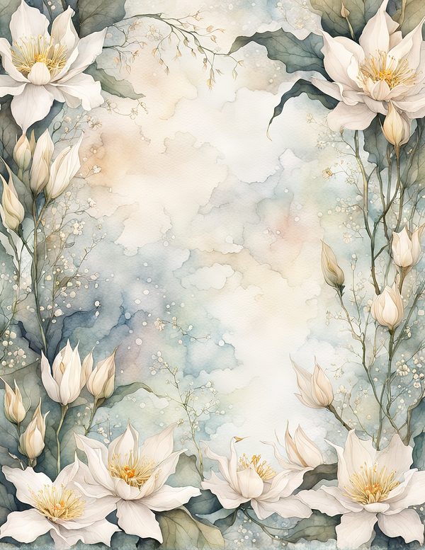 Watercolor Queen of the Night Floral Frame: Romantic Digital Paper (JPG) — image 8