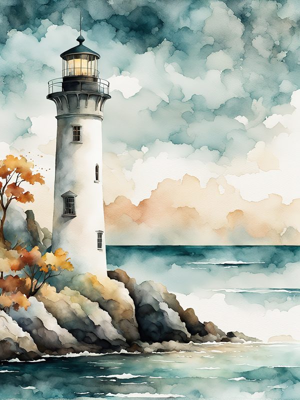 Watercolor Lighthouse Digital Paper: Coastal Ocean Scenes (10 JPG) (Commercial Use) — image 2