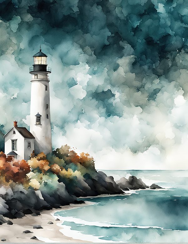 Watercolor Lighthouse Digital Paper: Coastal Ocean Scenes (10 JPG) (Commercial Use) — image 3