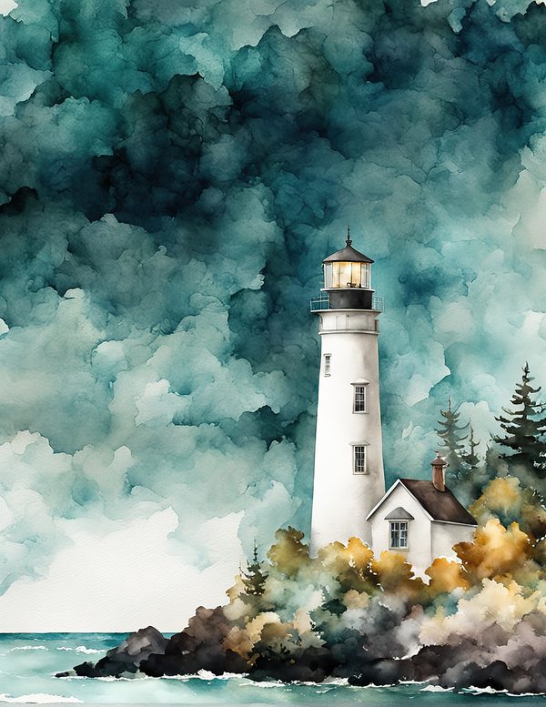 Watercolor Lighthouse Digital Paper: Coastal Ocean Scenes (10 JPG) (Commercial Use) — image 4