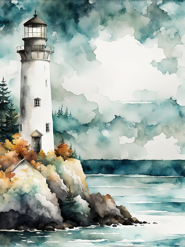 Watercolor Lighthouse Digital Paper: Coastal Ocean Scenes (10 JPG) (Commercial Use) — image 7