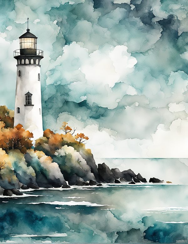 Watercolor Lighthouse Digital Paper: Coastal Ocean Scenes (10 JPG) (Commercial Use) — image 8