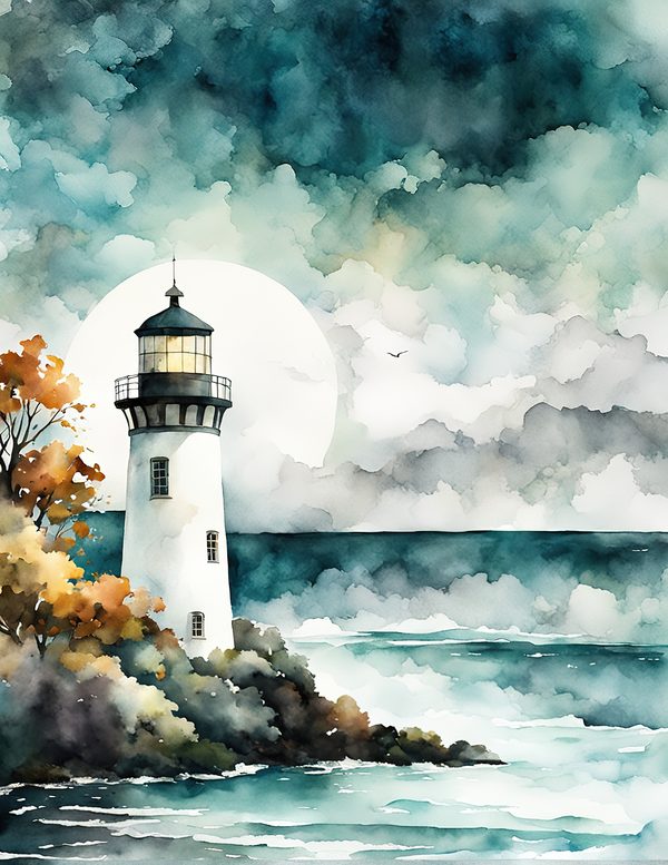 Watercolor Lighthouse Digital Paper: Coastal Ocean Scenes (10 JPG) (Commercial Use) — image 10