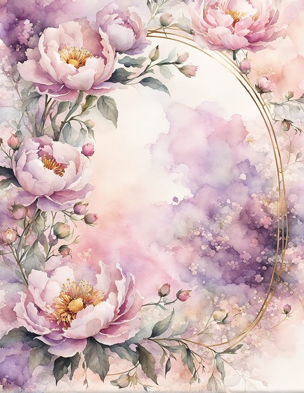 Watercolor Peony Oval Frame: Romantic Floral Backgrounds (JPG Digital Paper) — image 2