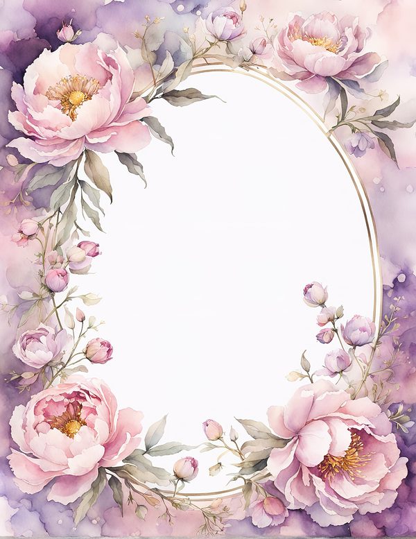 Watercolor Peony Oval Frame: Romantic Floral Backgrounds (JPG Digital Paper) — image 7