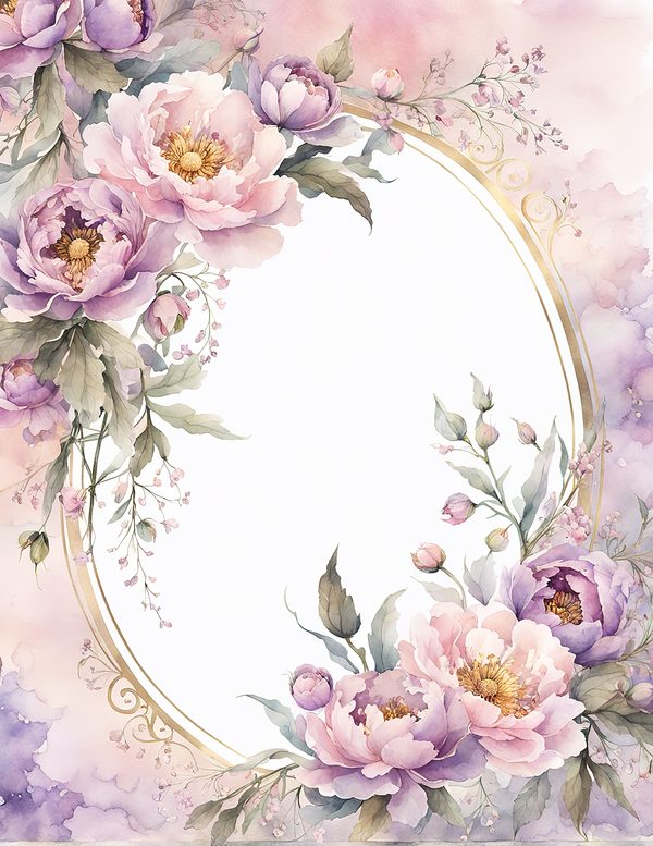 Watercolor Peony Oval Frame: Romantic Floral Backgrounds (JPG Digital Paper) — image 10