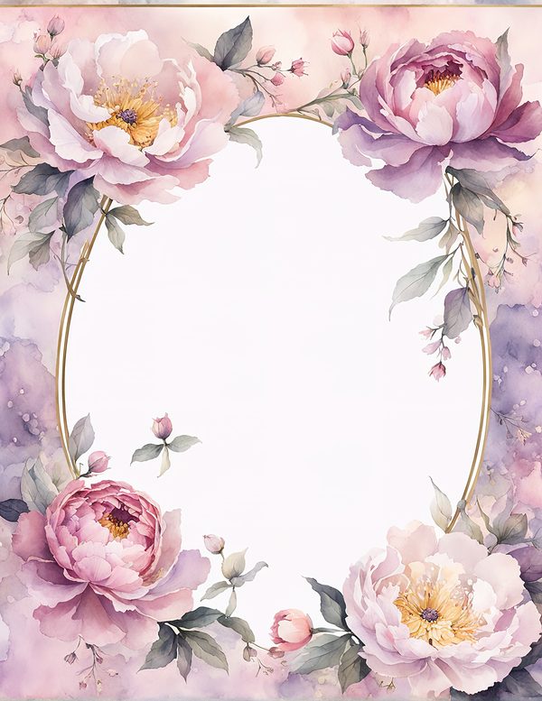 Watercolor Peony Oval Frame: Romantic Floral Backgrounds (JPG Digital Paper) — image 12