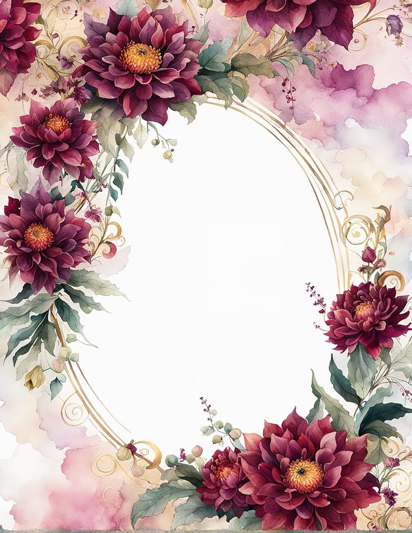 Watercolor Burgundy Dahlia Floral Frame: Autumn Wedding Invitation (JPG Digital Paper) — image 5