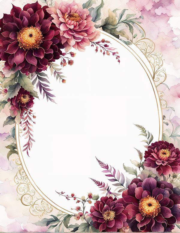 Watercolor Burgundy Dahlia Floral Frame: Autumn Wedding Invitation (JPG Digital Paper) — image 6