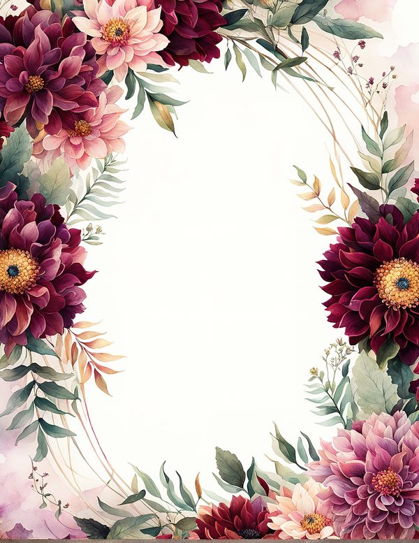 Watercolor Burgundy Dahlia Floral Frame: Autumn Wedding Invitation (JPG Digital Paper) — image 7
