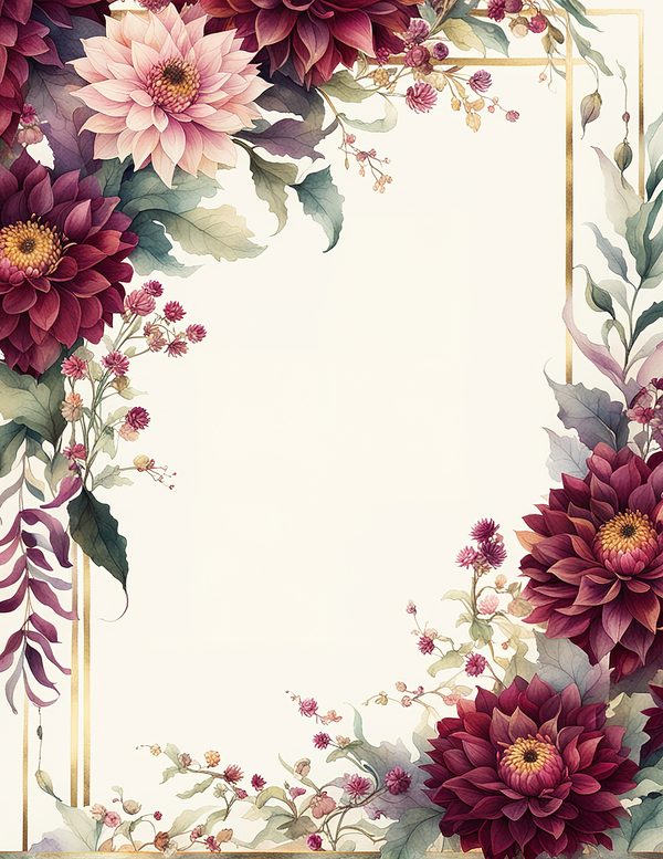 Watercolor Burgundy Dahlia Floral Frame: Autumn Wedding Invitation (JPG Digital Paper) — image 8