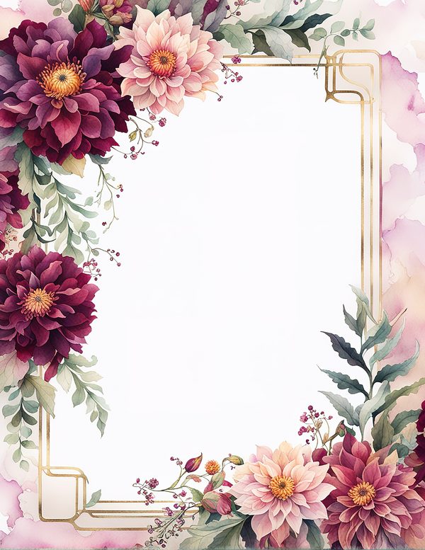 Watercolor Burgundy Dahlia Floral Frame: Autumn Wedding Invitation (JPG Digital Paper) — image 9