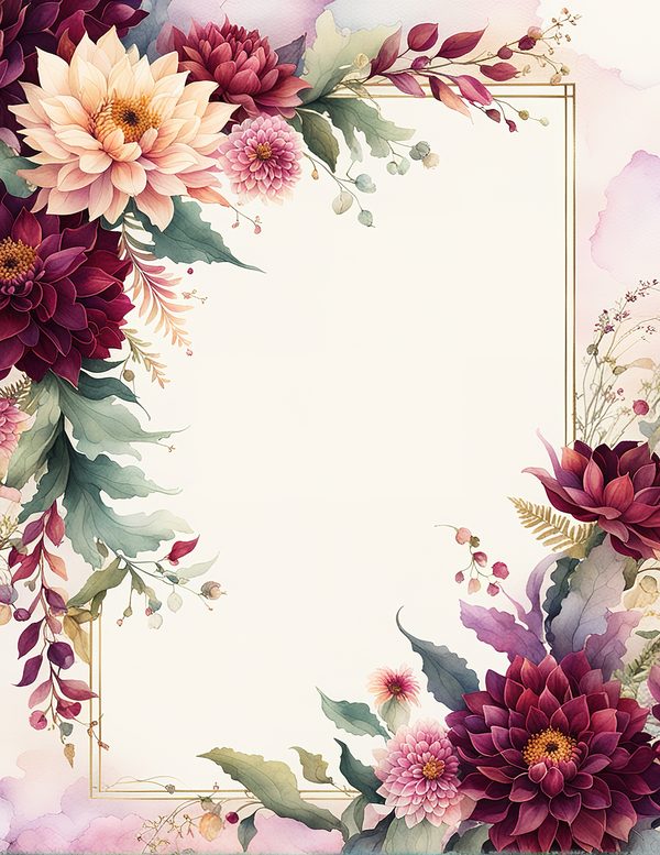 Watercolor Burgundy Dahlia Floral Frame: Autumn Wedding Invitation (JPG Digital Paper) — image 10