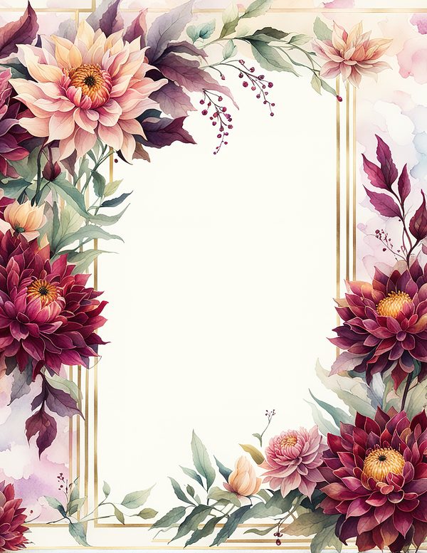 Watercolor Burgundy Dahlia Floral Frame: Autumn Wedding Invitation (JPG Digital Paper) — image 11