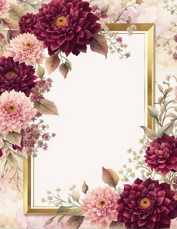 Watercolor Burgundy Dahlia Floral Frame: Autumn Wedding Invitation (JPG Digital Paper) — image 12