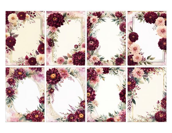 Watercolor Burgundy Dahlia Floral Frame: Autumn Wedding Invitation (JPG Digital Paper) — image 28