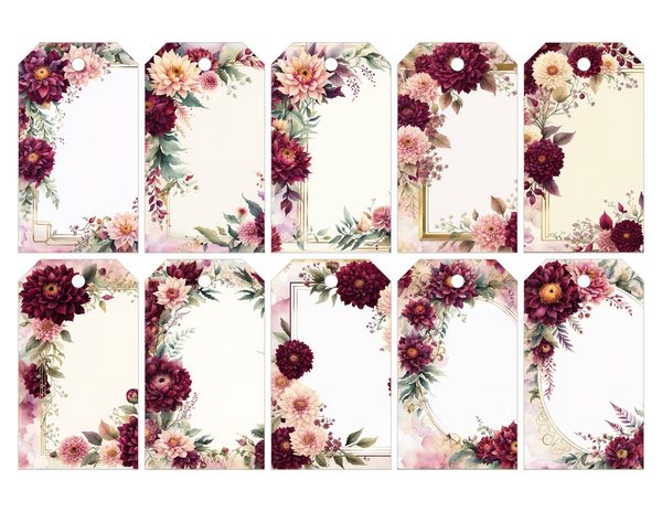 Watercolor Burgundy Dahlia Floral Frame: Autumn Wedding Invitation (JPG Digital Paper) — image 29