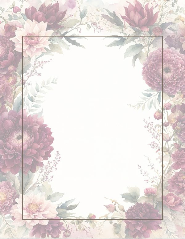 Watercolor Burgundy Dahlia Floral Frame: Autumn Wedding Invitation (JPG Digital Paper) — image 35