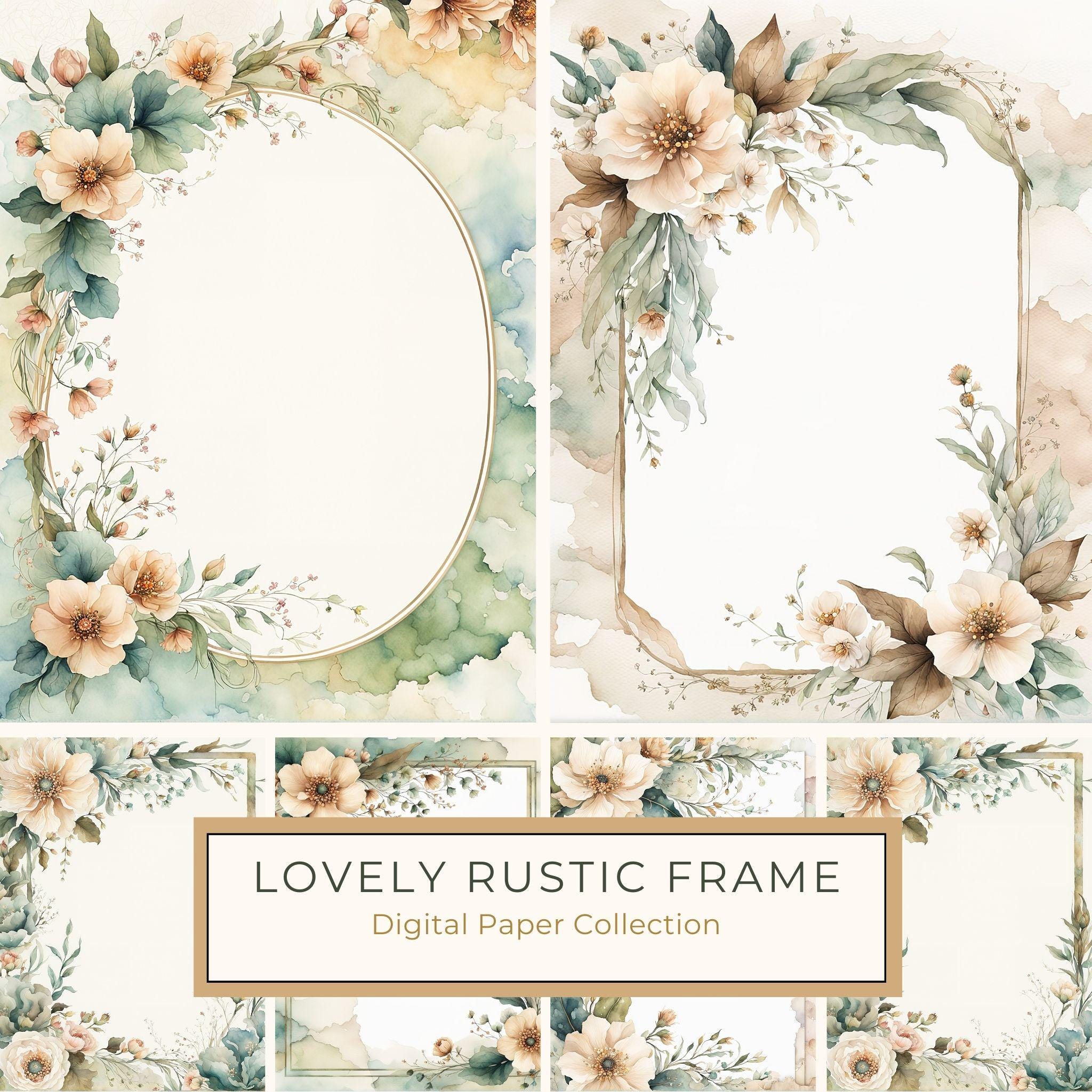 Watercolor Wildflower Frame: Rustic Floral Border (10 JPG Digital Paper)