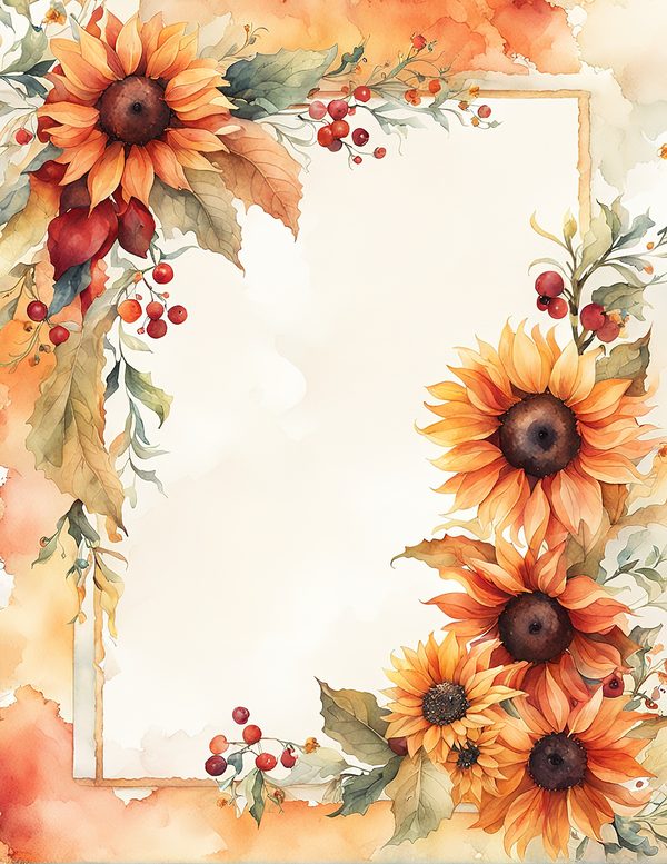 Watercolor Sunflower Frame: Autumn Floral Borders (Digital Paper Pack) — image 1