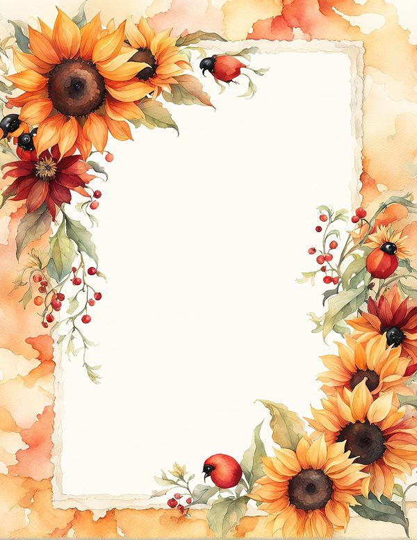 Watercolor Sunflower Frame: Autumn Floral Borders (Digital Paper Pack) — image 2