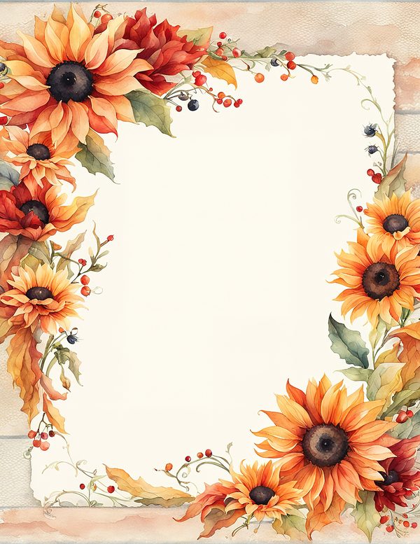 Watercolor Sunflower Frame: Autumn Floral Borders (Digital Paper Pack) — image 3