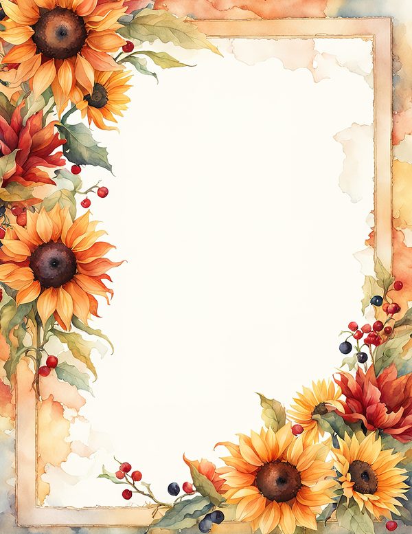 Watercolor Sunflower Frame: Autumn Floral Borders (Digital Paper Pack) — image 4