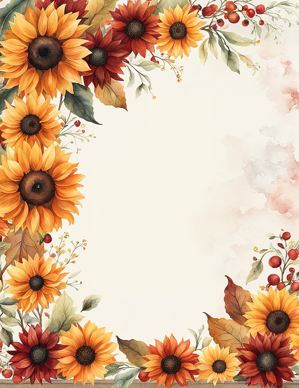 Watercolor Sunflower Frame: Autumn Floral Borders (Digital Paper Pack) — image 5