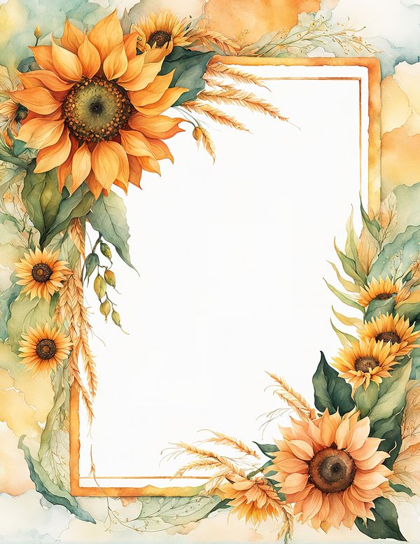 Watercolor Sunflower Frame: Autumn Floral Borders (Digital Paper Pack) — image 6