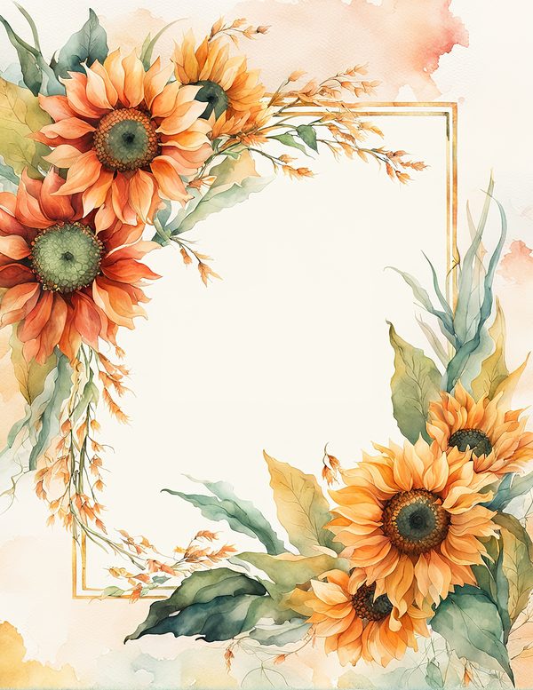 Watercolor Sunflower Frame: Autumn Floral Borders (Digital Paper Pack) — image 7
