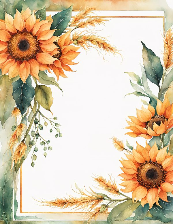 Watercolor Sunflower Frame: Autumn Floral Borders (Digital Paper Pack) — image 8