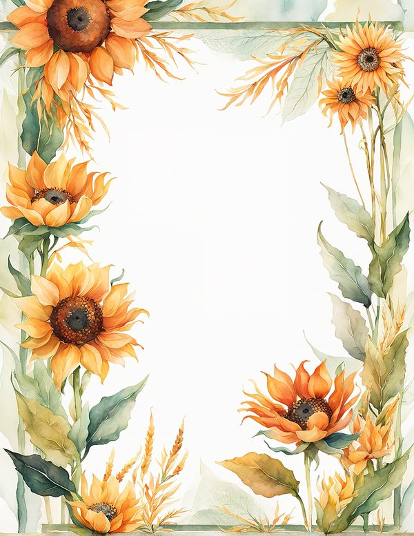 Watercolor Sunflower Frame: Autumn Floral Borders (Digital Paper Pack) — image 10