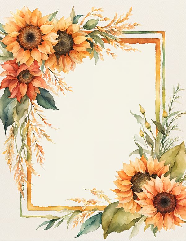 Watercolor Sunflower Frame: Autumn Floral Borders (Digital Paper Pack) — image 11