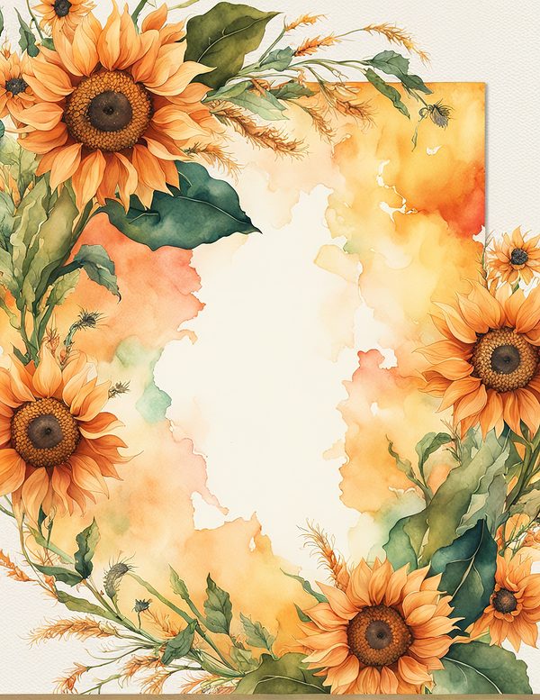 Watercolor Sunflower Frame: Autumn Floral Borders (Digital Paper Pack) — image 12