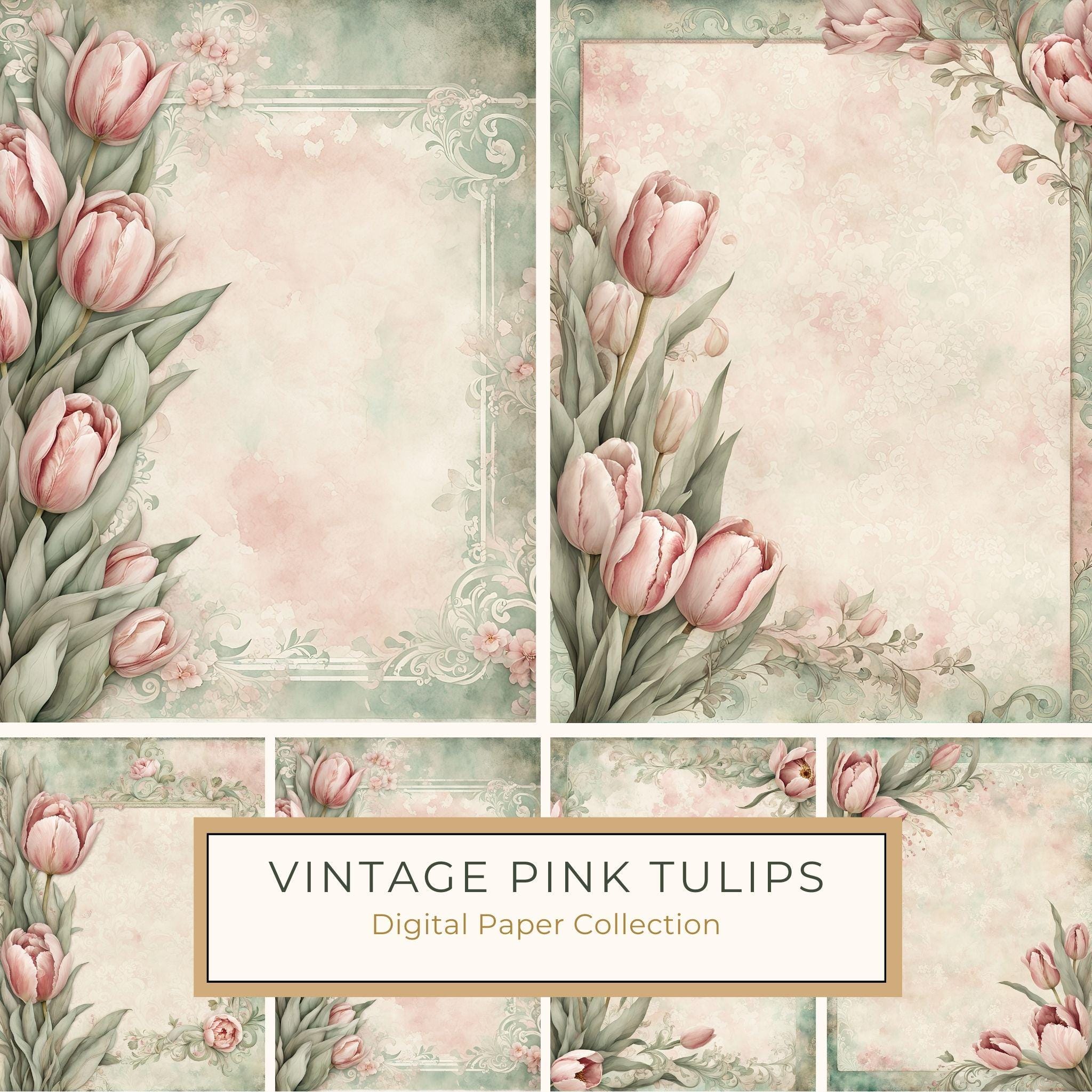 Watercolor Tulip Frame: Blush Pink Floral Border (Digital Paper Pack)