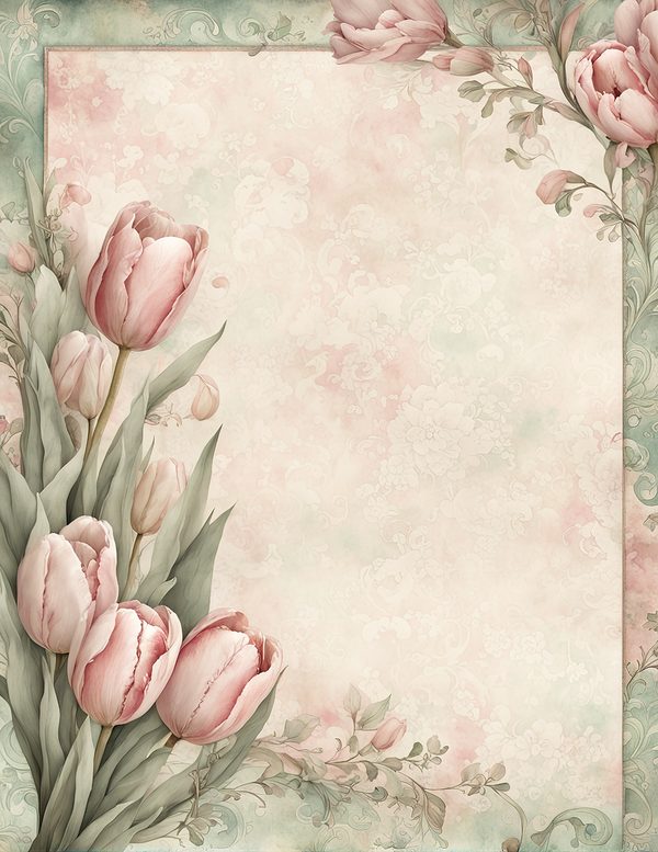 Watercolor Tulip Frame: Blush Pink Floral Border (Digital Paper Pack) — image 1