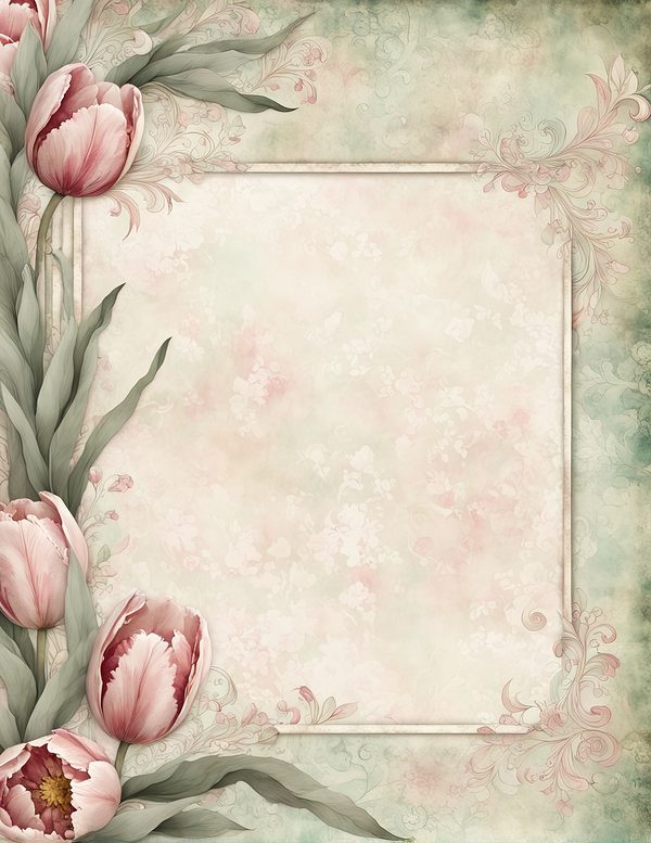 Watercolor Tulip Frame: Blush Pink Floral Border (Digital Paper Pack) — image 3