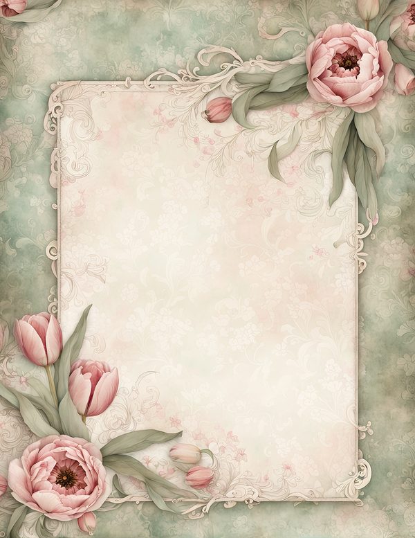 Watercolor Tulip Frame: Blush Pink Floral Border (Digital Paper Pack) — image 4