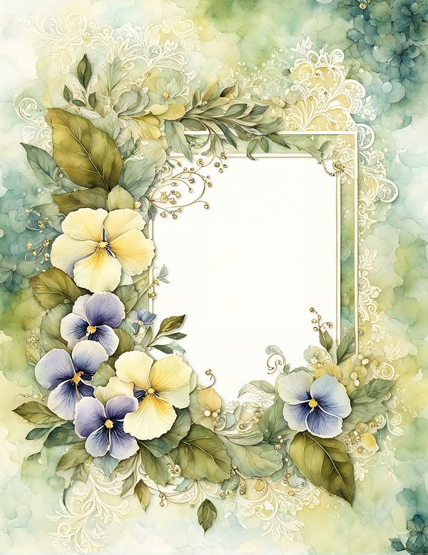 Watercolor Pansy Frame: Floral Wedding Card Backgrounds (Digital Paper Set) — image 1